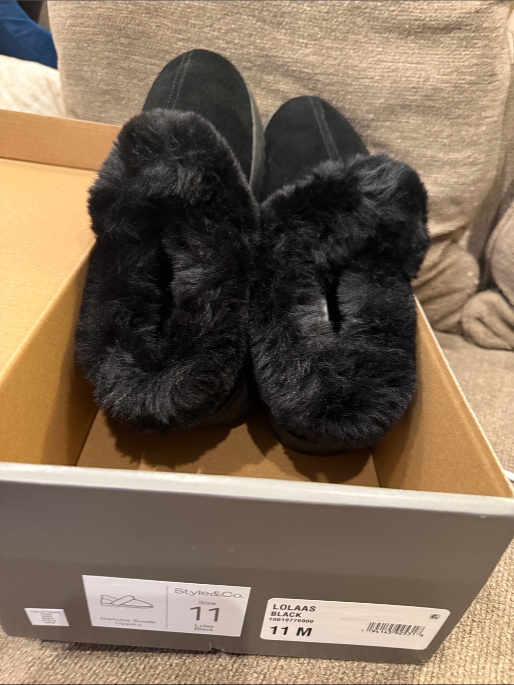 Style & Co. Black Plush Slip-On Women's Slippers